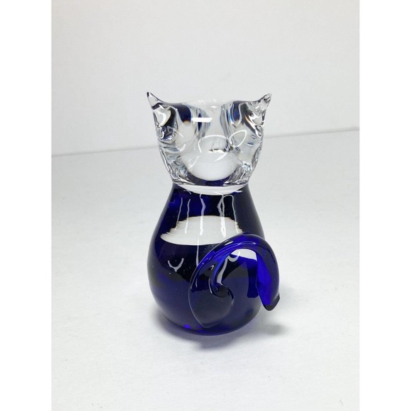Czech Republic Handblown Art Glass Cobalt Blue Cat & Bird Figurines, 31/2” - Picture 9 of 11